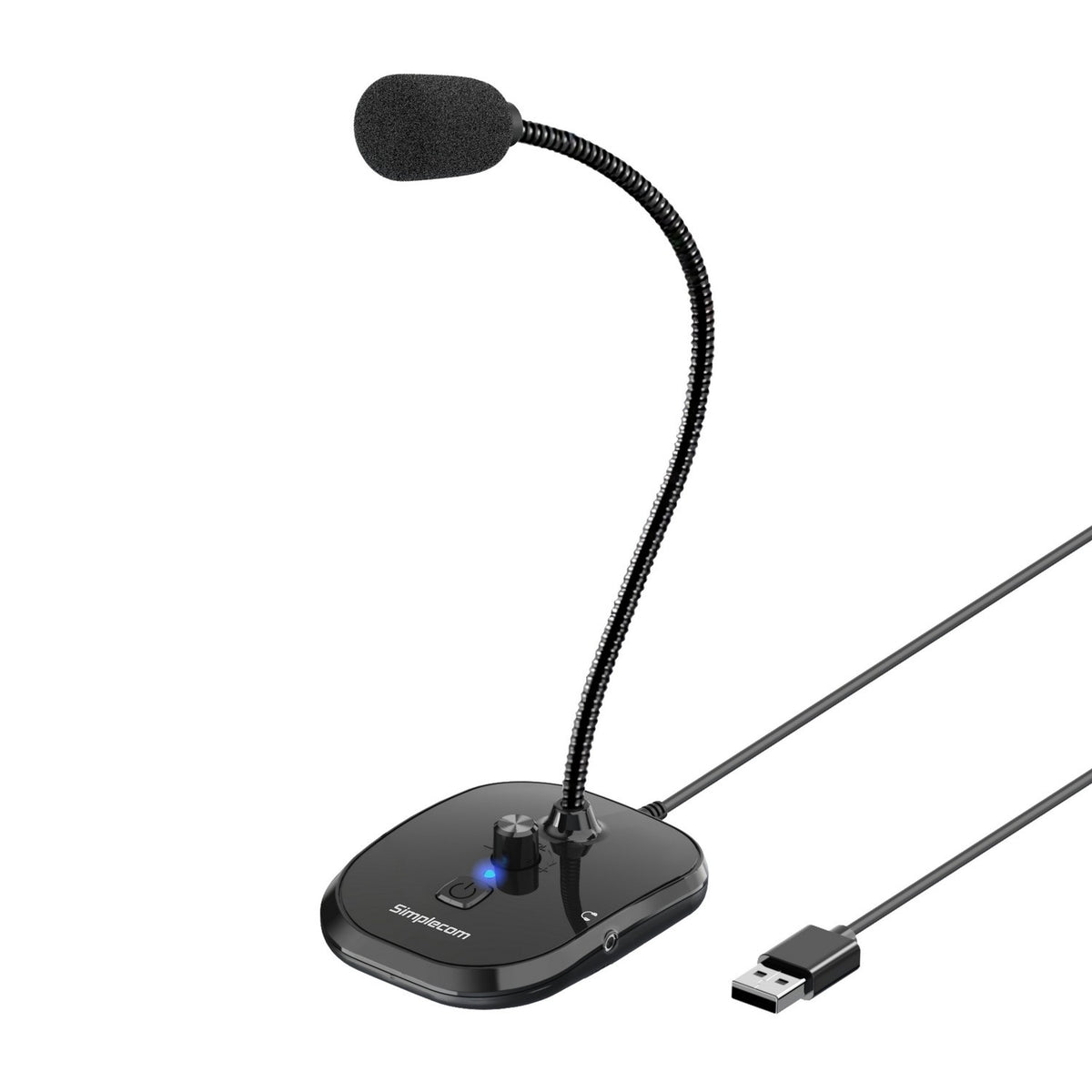 Simplecom UM360 USB Desktop Microphone with Headphone Jack | Plug & Play Computer Mic