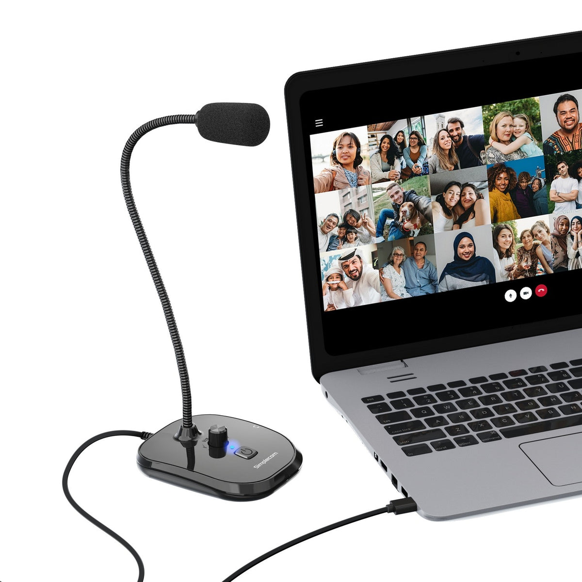 Simplecom UM360 USB Desktop Microphone with Headphone Jack | Plug & Play Computer Mic