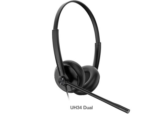 Yealink UH34 Dual Teams USB Headset, Lightweight, All Day Wearing Comfort, Ear Wideband Noise Cancelling Microphone, Leather Ear Cushions, USB-A