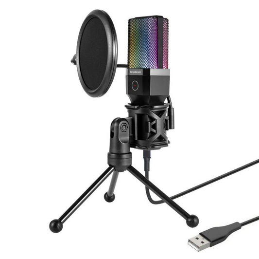 Simplecom UM650 USB Cardioid Condenser Microphone with RGB Lighting, Tripod Stand & Pop Filter for Gaming, Streaming, Podcasting & Recording