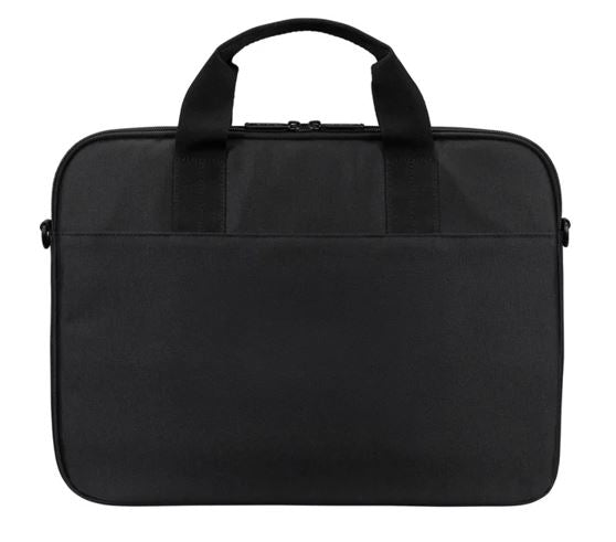 Targus 13-14" Intellect® Slim Briefcase Zippered padded front pocket Removable adjustable shoulder strap carry handles water-resistant fabric Black