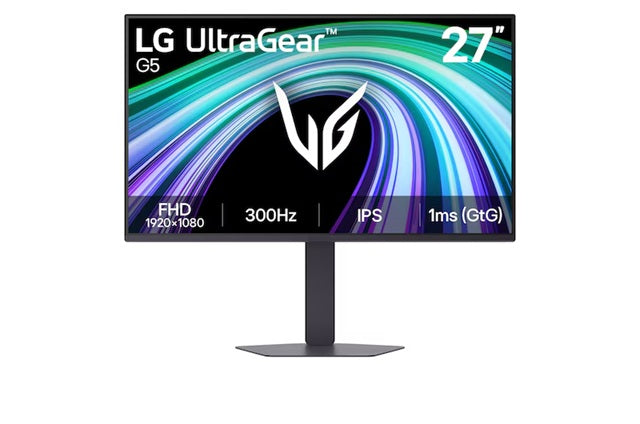 LG 27" UltraGear IPS Full HD 300Hz Monitor, 1920×1080, 1ms GtG, HDR10, sRGB 99%, G-SYNC Compatible, FreeSync Premium, DP 1.4, 2x HDMI, L-Stand MNL-27G550B-B