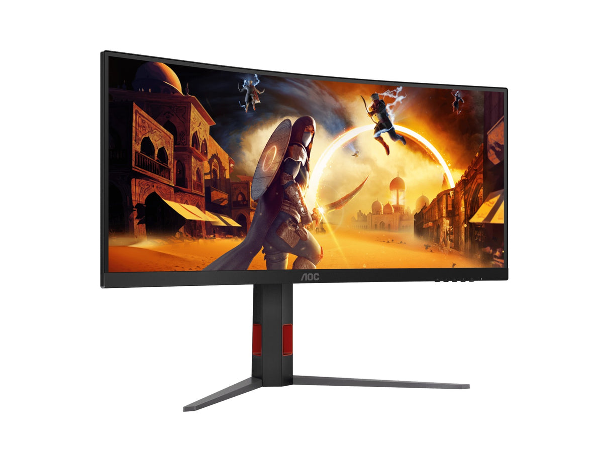 AOC 34" WQHD Curved Monitor – 3440×1440@180Hz, 0.5ms MPRT, 1500R VA, 120% sRGB, DP 1.4, HDMI 2.0, Delta E<2, tilt/swivel/height adjustable