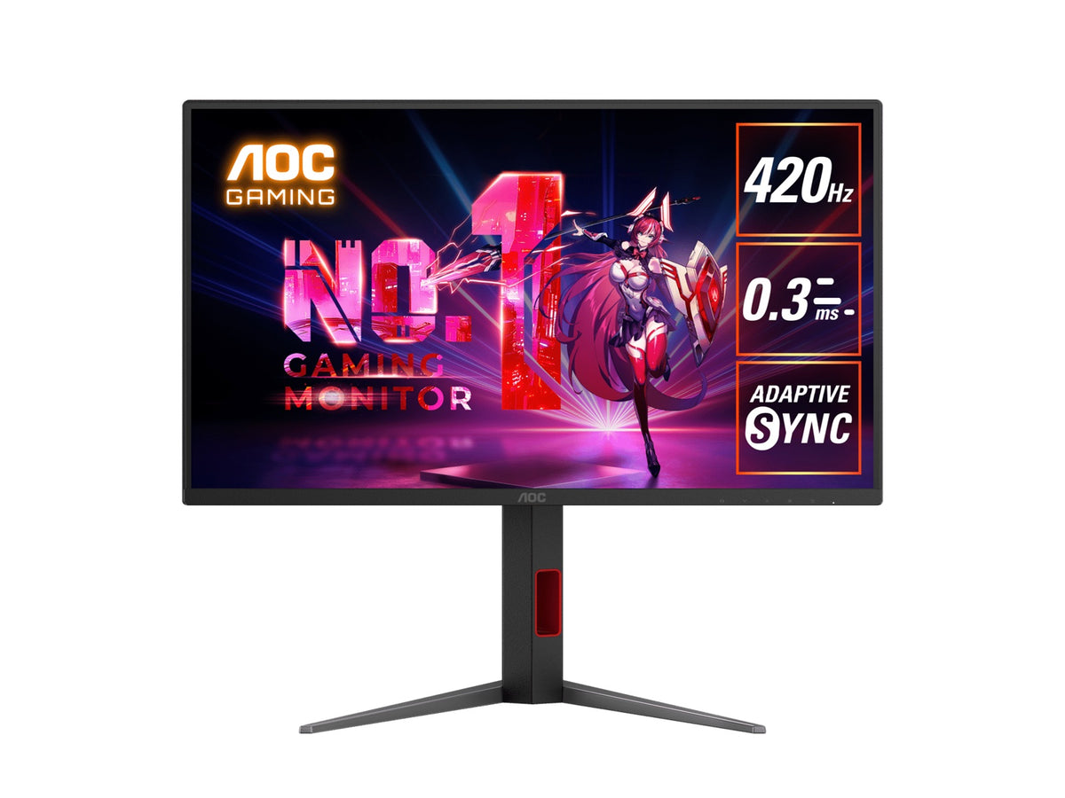 AOC 24.5" 420Hz Gaming Monitor: Fast IPS, FHD @420Hz, 0.3ms MPRT, 350 nits, sRGB 110%, DP/HDMI, height/swivel/pivot tilt, VESA mount