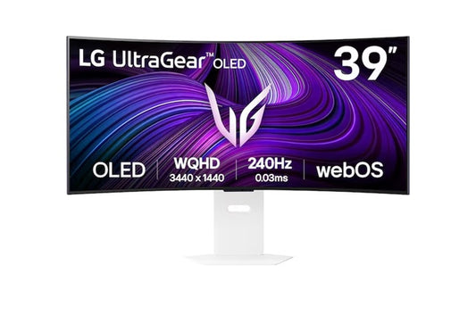LG 39" UltraGear OLED 240Hz WQHD Curved Smart Gaming Monitor, 3440×1440, 0.03ms, 800R, DCI-P3 98.5%, HDR10, G-SYNC, FreeSync Premium, USB-C, 65W