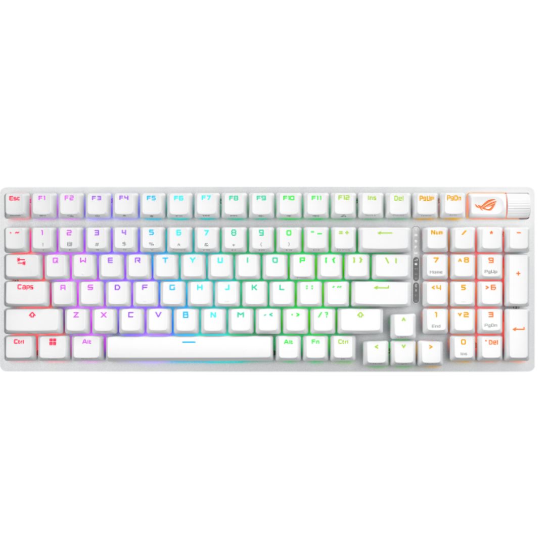 ASUS ROG STRIX SCOPE II 96 WL Snow Switch NX Wireless Gaming Mechanical Keyboard, Tri-mode Connection, Streamer hotkeys, PBT Keycaps (White), Quiet