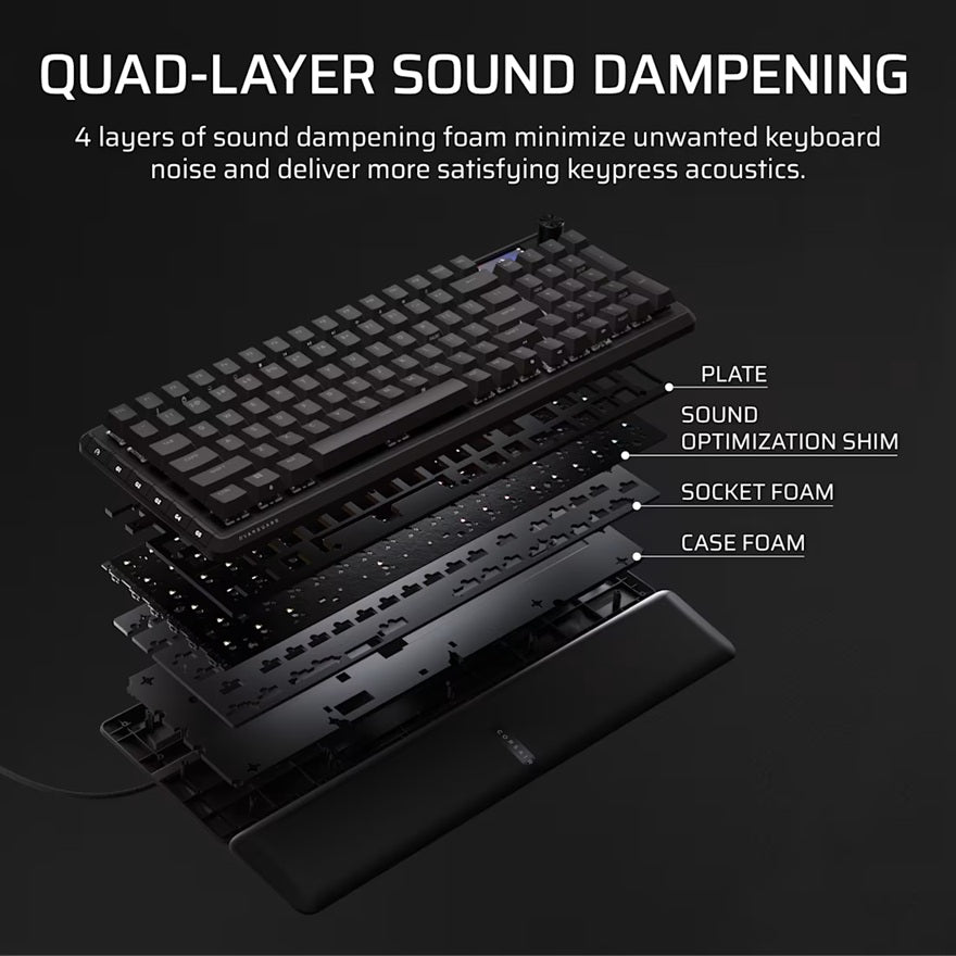 Corsair Vanguard 96 Mechanical Gaming Keyboard, CORSAIR MLX Plasma, 8kHz, NKRO, 8MB, USB3.0, magnetic wrist rest, MLX Plasma switches (LS)